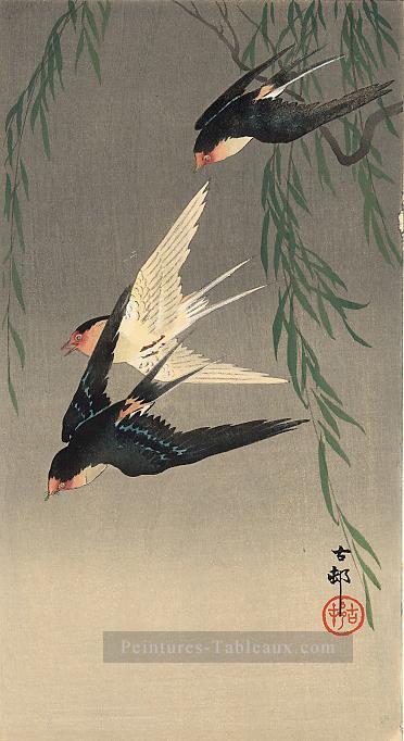 hirondelles en vol Ohara KOSON oiseaux Peintures à l'huile